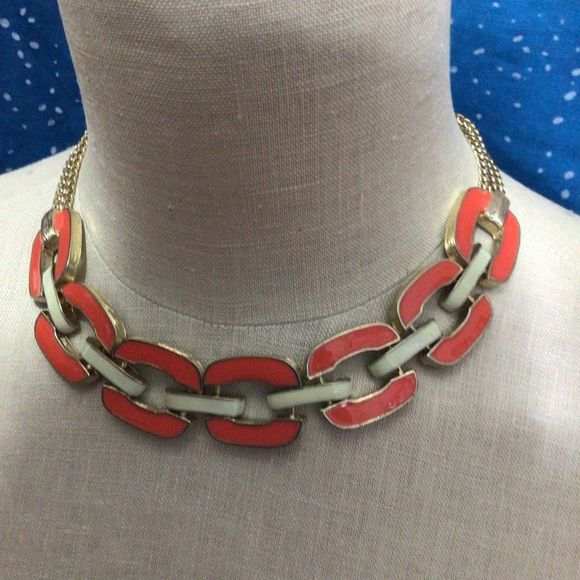 NWT Orange & Cream Necklace Chunky Chain & Interlinked Accents - Picture 7 of 15
